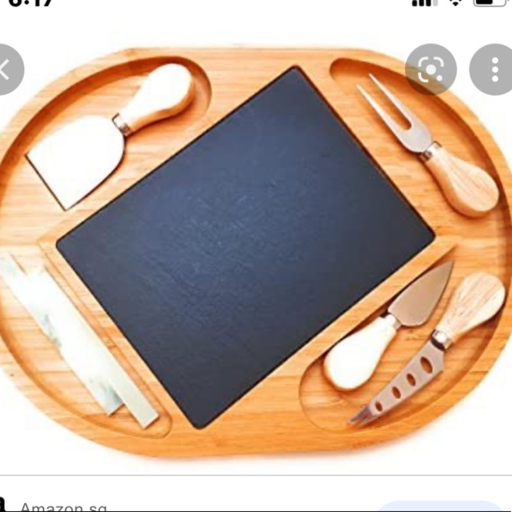 Landeluxe Bamboo Cheese Board slate & cutlery party set NIB